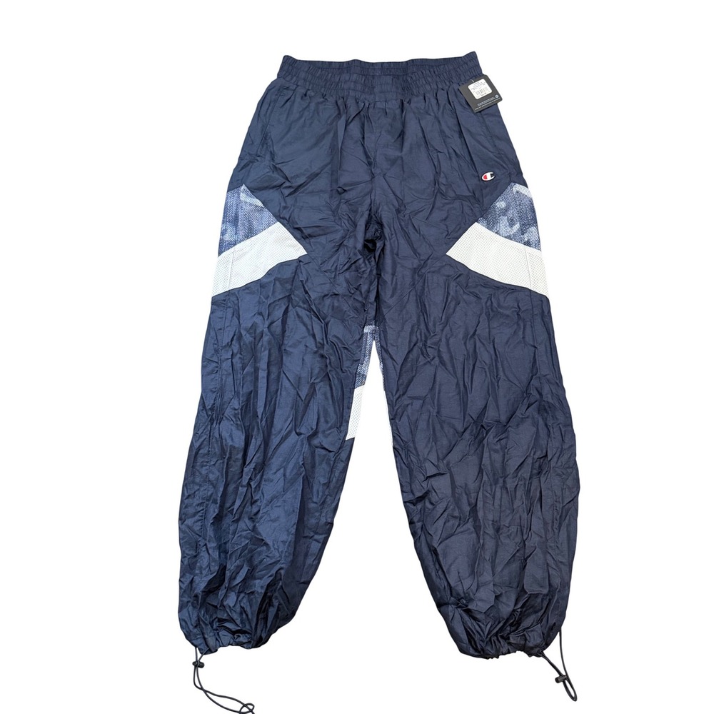 NWT Champion Crinkle Mesh Warm Up Track Pants Navy Blue Logo Large